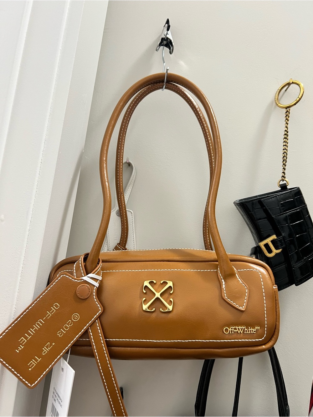 Off-White Tan East West Leather Shoulder Bag